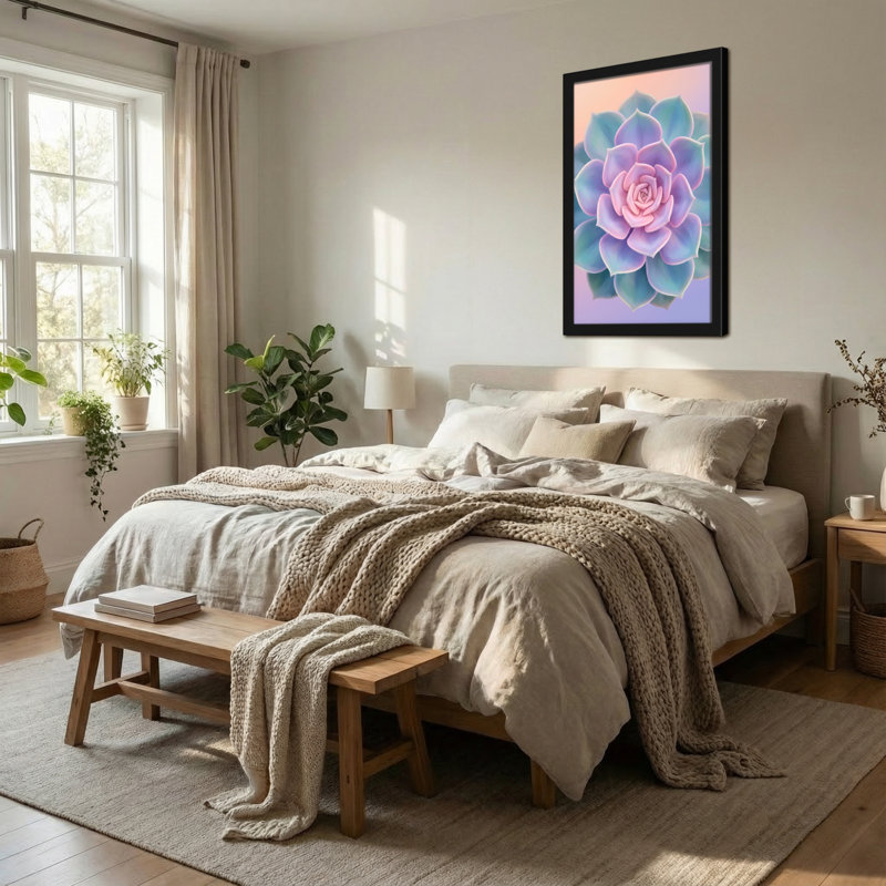 Plantes et fleurs, reproduction d'art floral succulent pastel, H 12 po x l 18 po