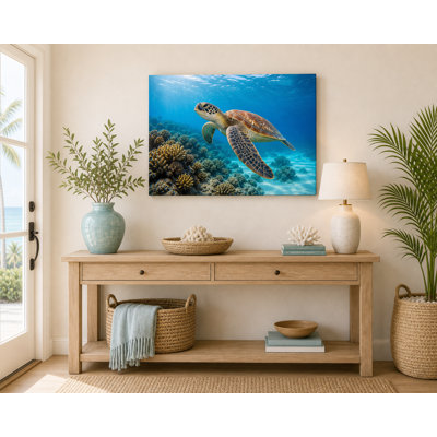«Sea Turtle Reef», art mural toile tropicale