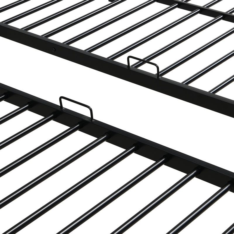 Lit superposé triple en métal noir avec conception double au-dessus de simple, vertical, rail et rangement pour les soirées pyjamas de printemps