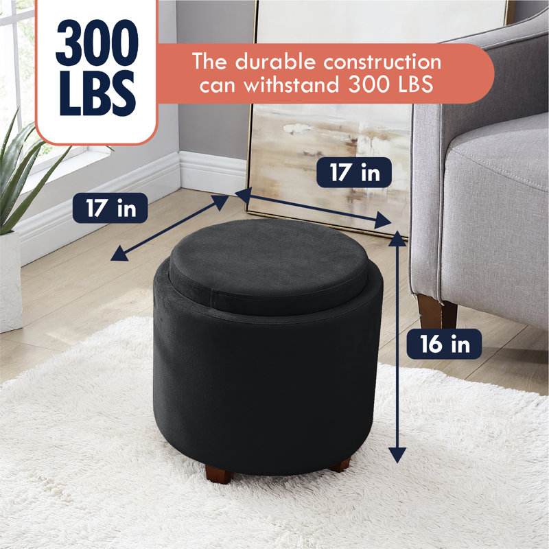 Ludine Upholstered Ottoman, Black Velvet