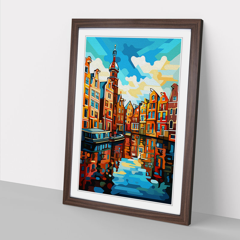 Amsterdam Cubism Framed Print, 34cm H x 25cm W x 2cm D, Walnut 