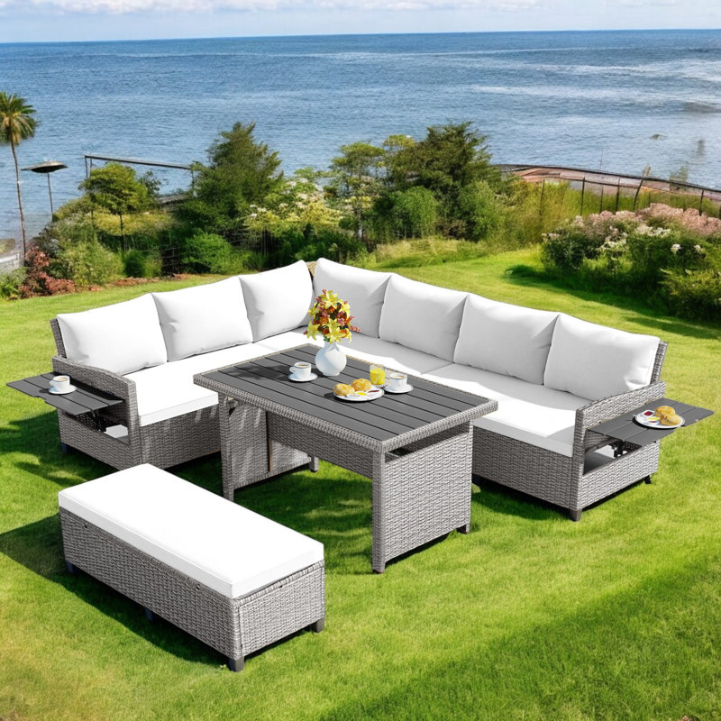 Wicker - Person Patio Conversation Set, Gray, White