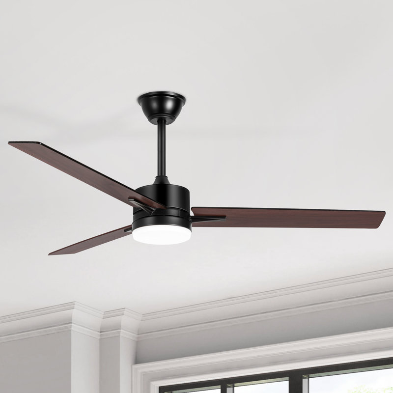 52" 3-Blade Matte Black LED Standard Ceiling Fan with Remote Control and Light Kit Included