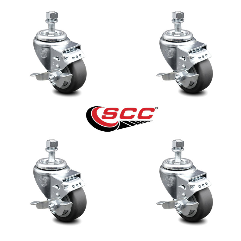 Ensemble de roulettes à tige filetée 3,5 mm en caoutchouc thermoplastique pivotant 10 mm SCC