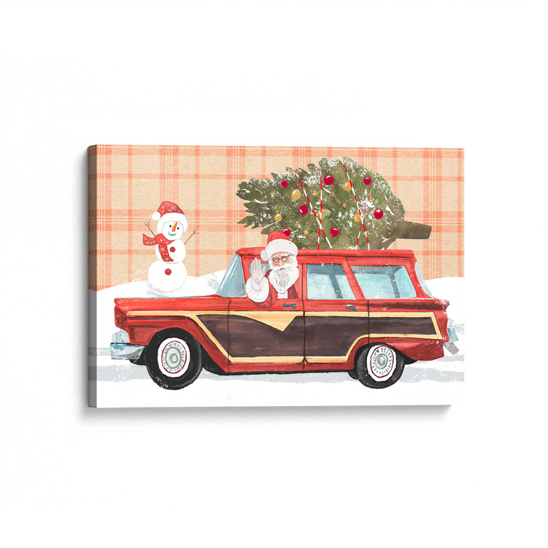 Imprimé wagon du Père Noël, H 12 po x l 18 po x P 1,25 po, Toile tendue