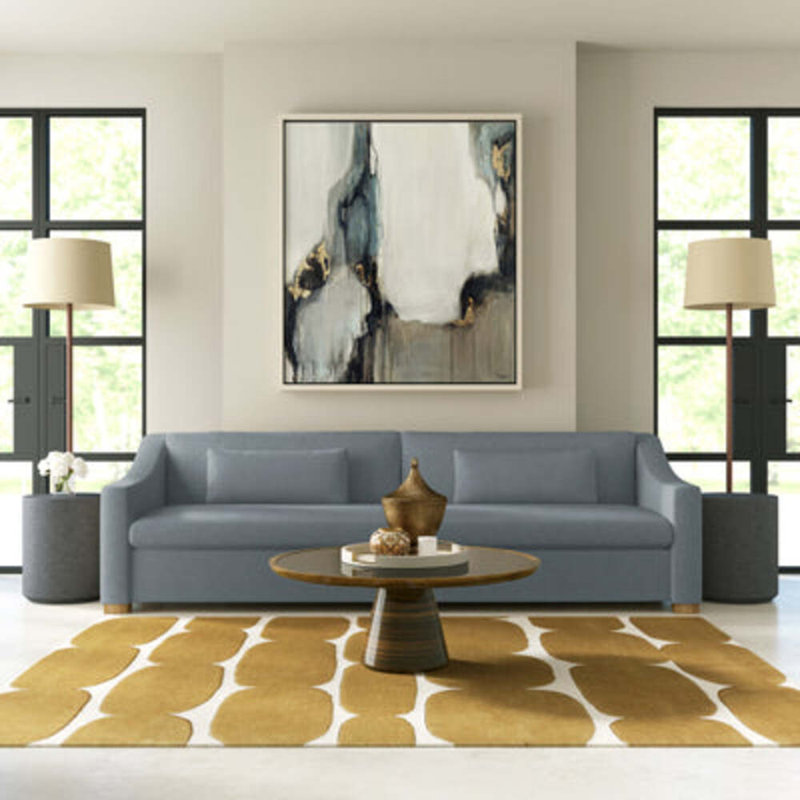 Crosby Slope Arm Sofa, Plush Velvet Alabaster, 32.5" H x 96" W x 38" D, Ebony