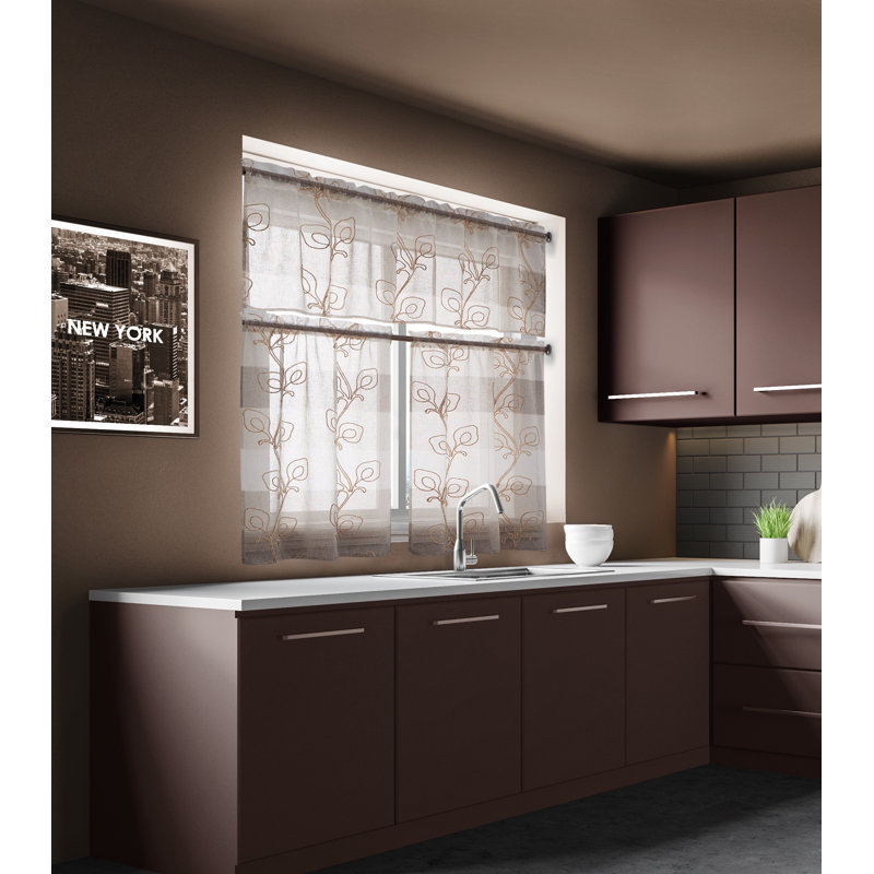 Damask Tailored Kitchen Curtain, Brown