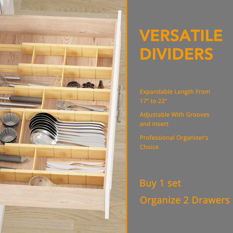 SpaceAid Bamboo Drawer Dividers with Adjustable Inserts & Labels ...