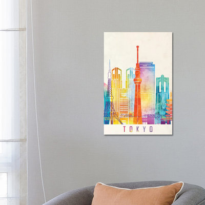 Tokyo Landmarks Watercolour by Paul Rommer - Wrapped Canvas Print
