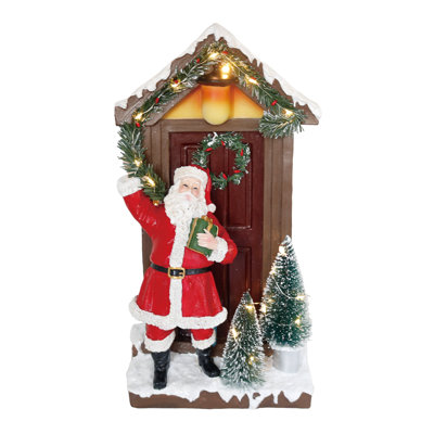 Porte d'entrée en résine DEL avec père Noël, figurines, rouge, résine, plateau de table, salon, Noël, décoration de Noël, éclairage DEL