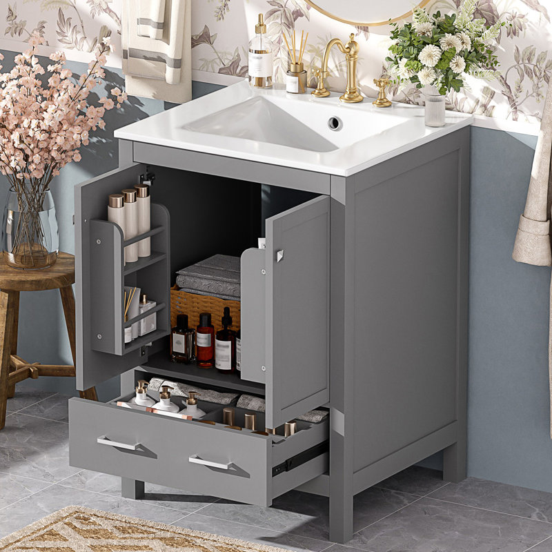 Meuble-lavabo moderne avec lavabo encastré, Gris