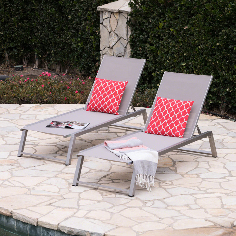 Méridiennes à dossier en maille grise pour le plein air, chaises à dossier en maille réglables en aluminium, structure