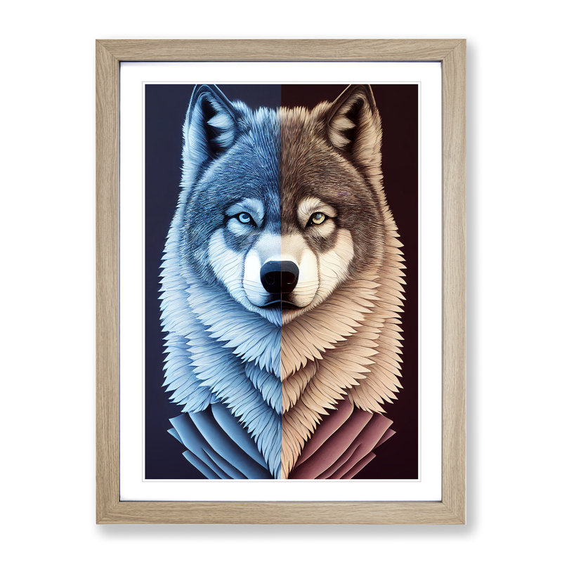 Bust Of The Wolf No.3 - Print, White, Oak Framed, 66cm H x 48cm W x 2cm D