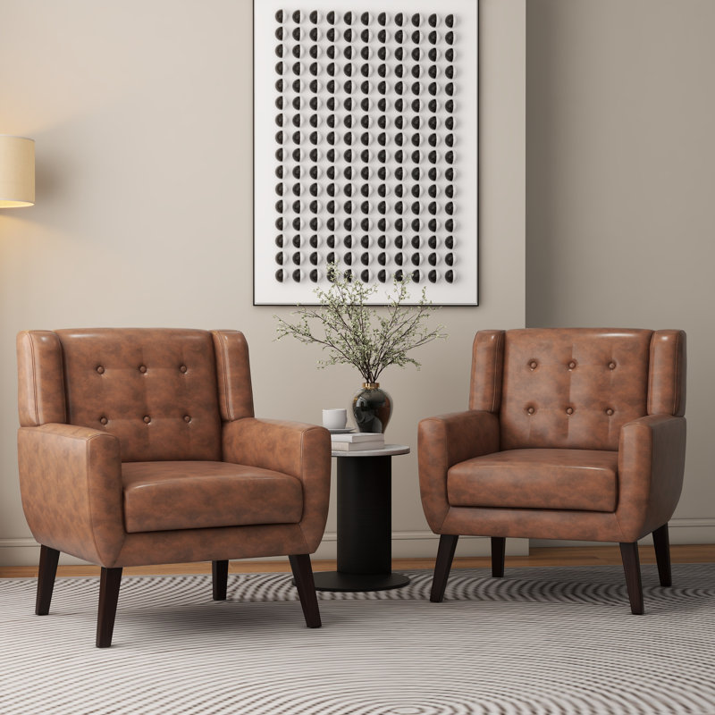 Jaqueze Upholstered Coffee Faux Leather Tufted Square Arm Accent chair, Coffee Faux Leather