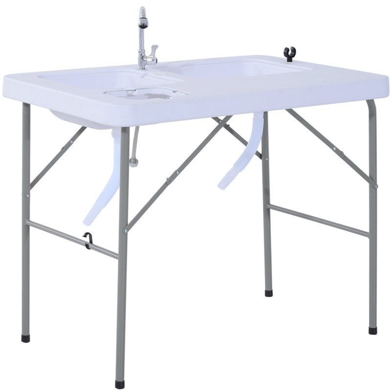 Table de camping pliante avec robinet et bain d'oiseaux double, pique-nique, pêche, 40 pouces