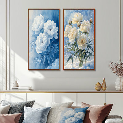 Pivoines givrées «Frost Kissed» - Collection de 2 panneaux de toiles florales