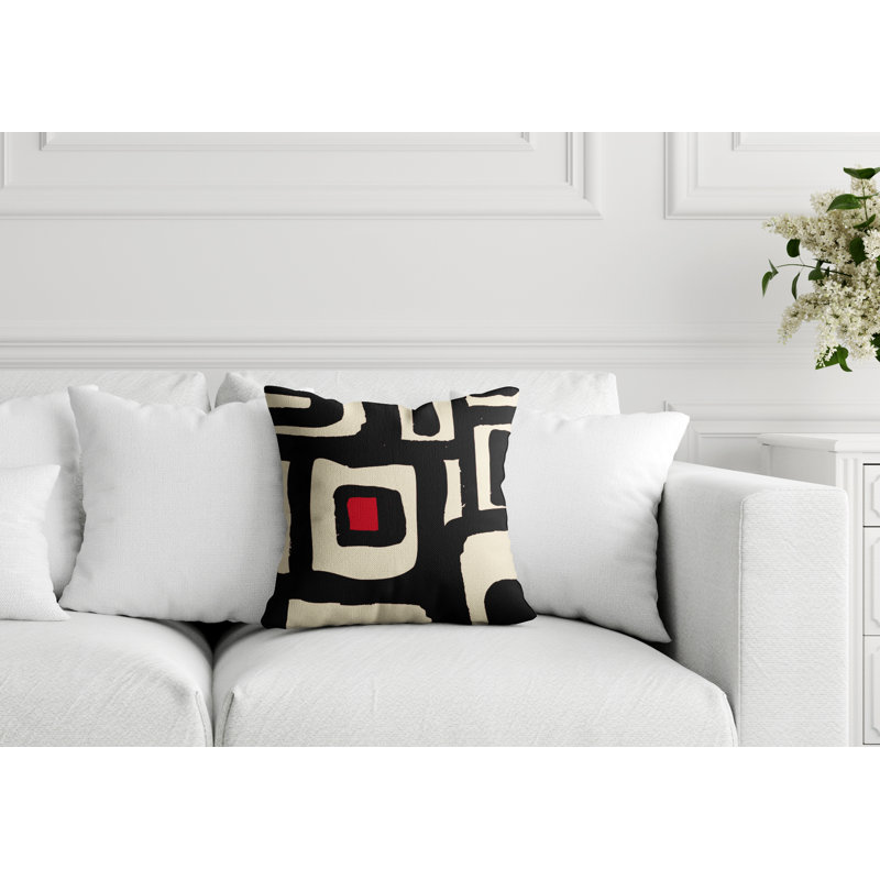 Banksy Abstract Outdoor Reversible Throw Pillow, Red/Off White, 17" x 17"
