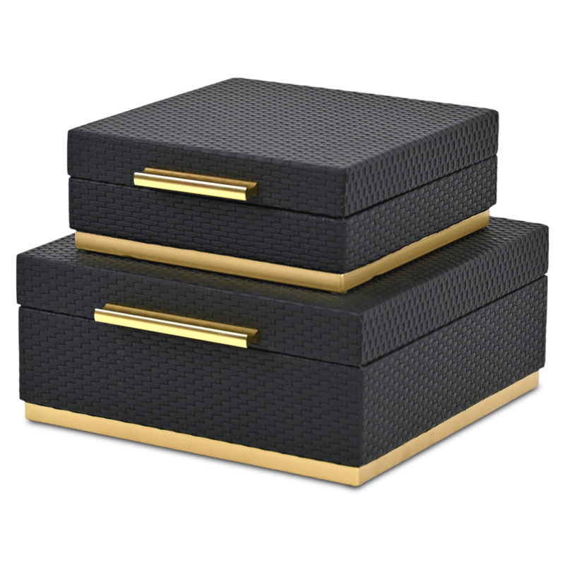 Jude Weave Pattern Square Box Set With Gold Hardware, Black