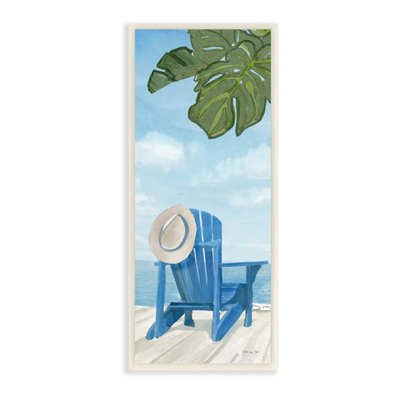 Chaise de plage botanique avec vue sur l'océan et bord de mer par Stellar Design Studio - Peinture, Plaque murale