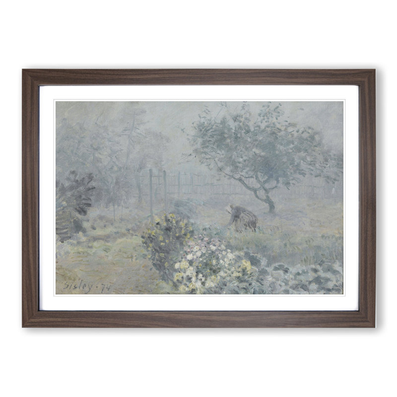 Fog Voisins by Alfred Sisley - Picture Frame Painting, Walnut Framed, 48cm H x 65cm W x 2cm D
