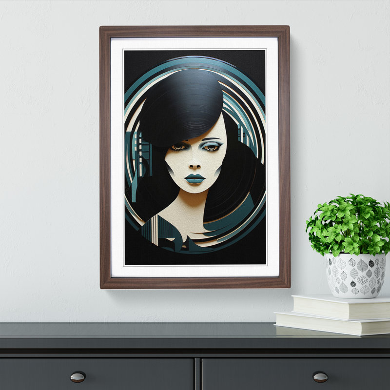 Vinyl Record Art Deco - Framed Print, Walnut, 64cm H x 46cm W x 2cm D