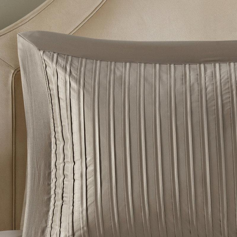 Ensemble d'édredon 7 pièces Charmeuse - taupe, grand lit, coussins décoratifs faciles d'entretien et couvre-lit grand taupe, trio de coussins