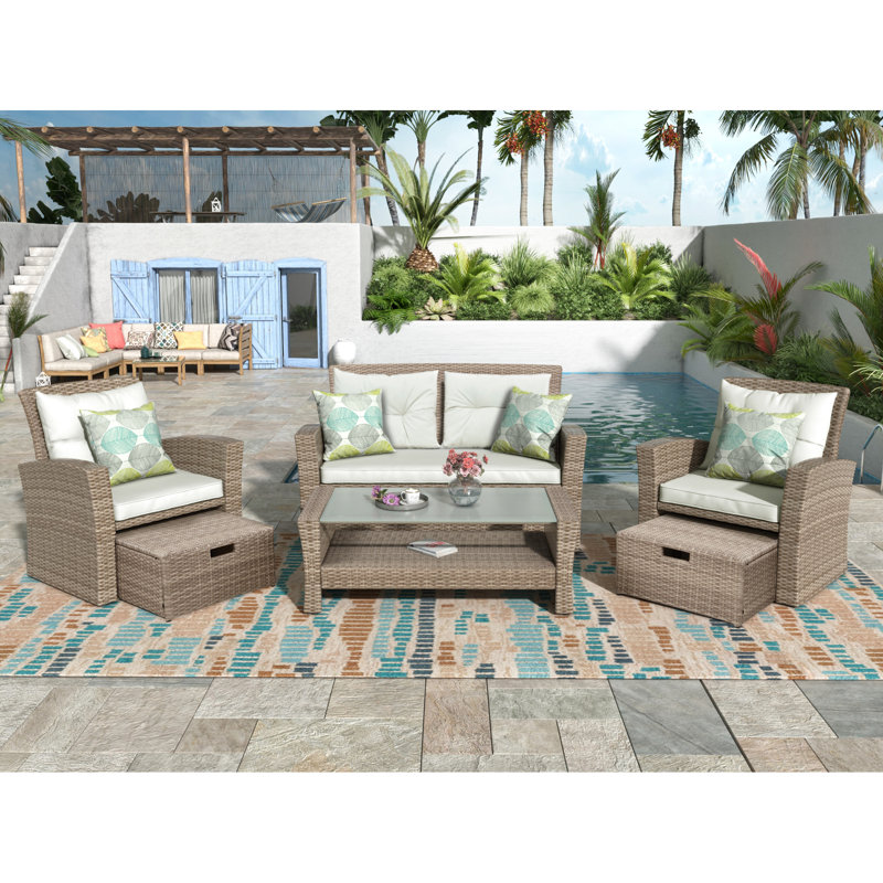 Outdoor b - Ensemble modulaire 4 pièces de style U avec coussins exceptionnels et mobilier de table basse moelleux, Beige