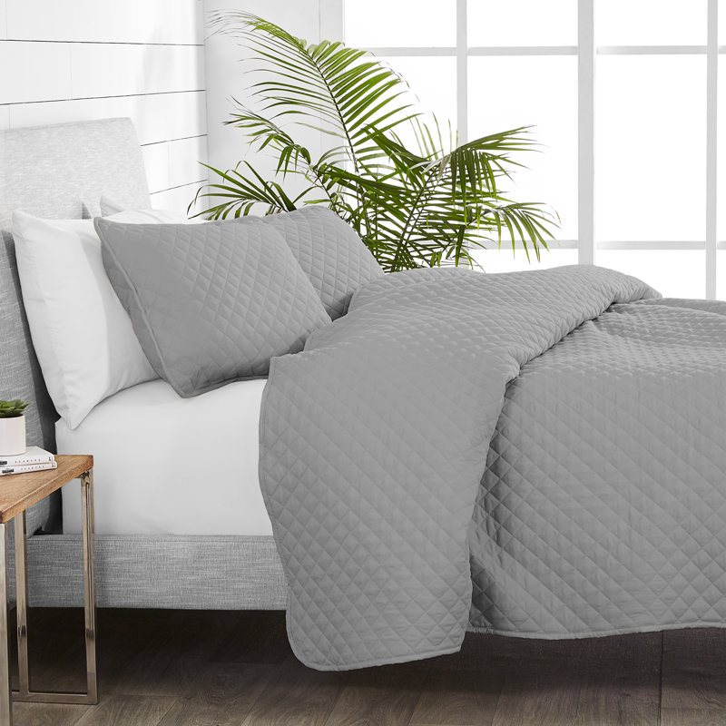 Ensemble de couvre-lit et de draps, Gris clair / rouge, Couvre-lit double TG + 6 pièces supplémentaires