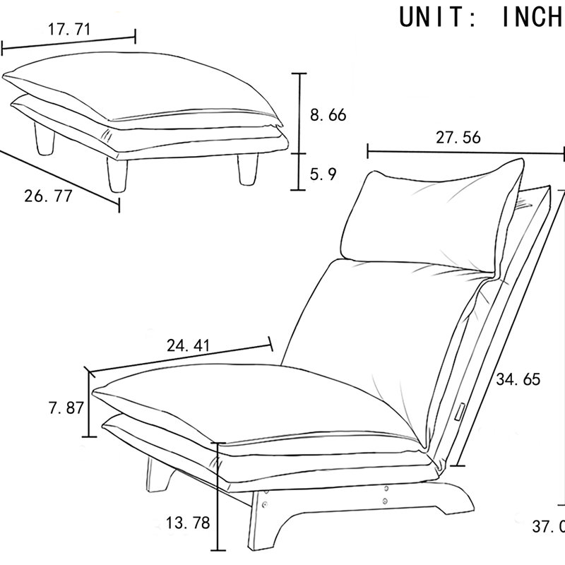Chambre à coucher pliable - Confortable et ergonomique. Tissu doux et éponge haute densité. Métal blanc, rembourrage en coton. 27,55 po de profondeur, 48,29 po de largeur, 37,35 po de hauteur, 37,44 lb Pliant semi-automatique à levier multifonctionnel