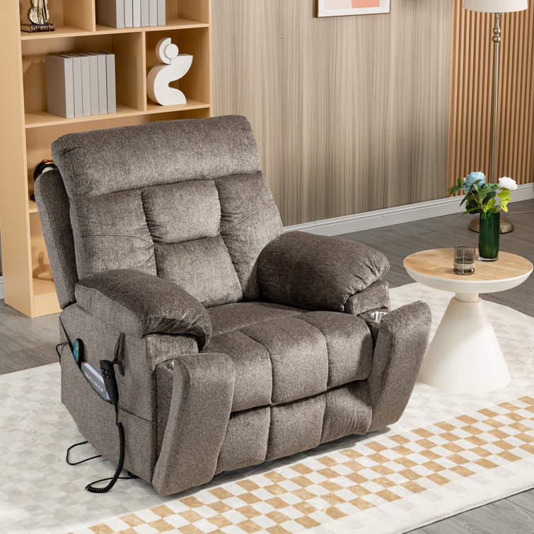 Oversized Power Lift Recliner Chair with Heat and Massage, Large Recliner  Chair for Living Room with Lumbar Pillow, Table Board, Cup Holder and  Wireless Charging, 180 Degrees Lying Flat, Light Gray 