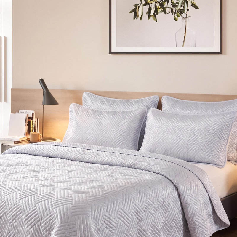 Ensemble De Courtepointe 3 Pièces, Couvre-lit Matelassé À Motif Géométrique en Satin De Soie (1 Courtepointe, 2 Taies D'oreiller) - NTBAY