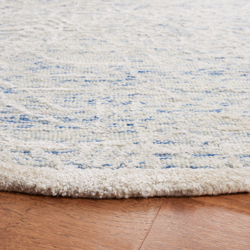 Tapis bleu / ivoire en coton / laine / coton touffeté à la main Gorete, Rond 6 pi