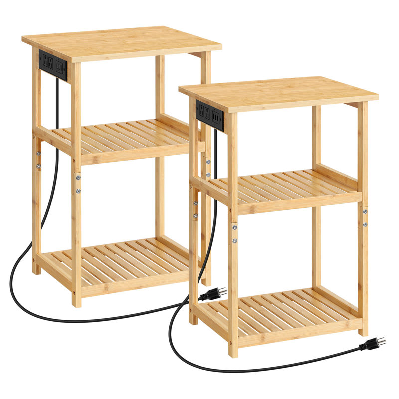 Daneeka End Table Set and Built-In Outlets, Natural