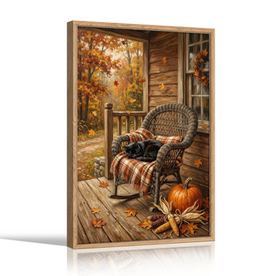 Ensemble de 1 tableau sur toile représentant un porche d'automne