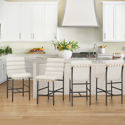 Koeplin Armless Upholstered Counter Height Stools with Metal Frameand Channel Tufted