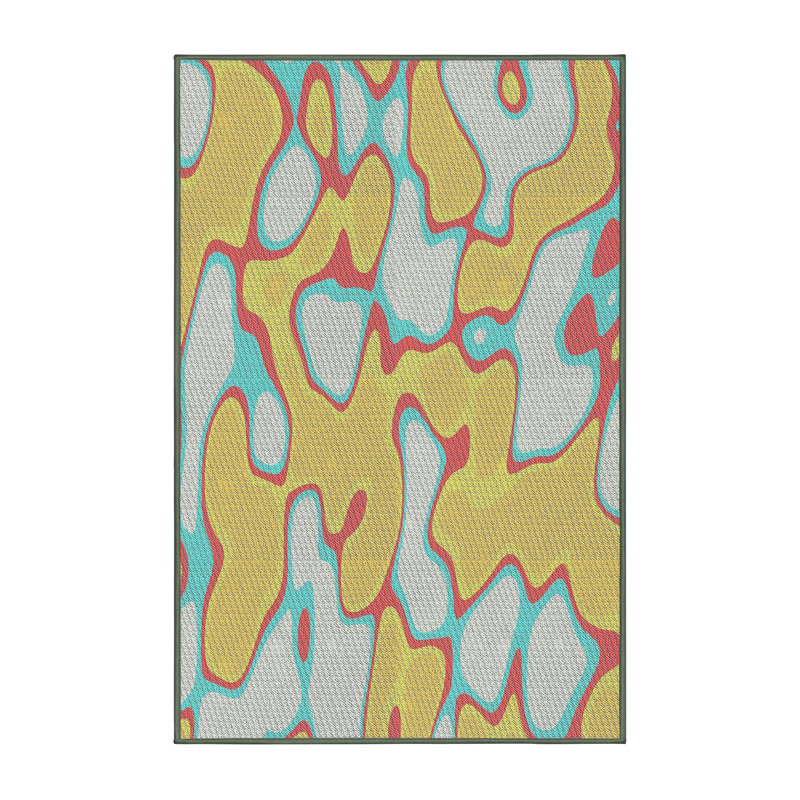 Jaune abstrait/Tapis décoratif vert, Rectangle 5 pi x 7 pi