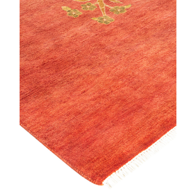 Tapis orange Haynie en laine noué à la main 11 pi 10 po x 18 pi 2 po