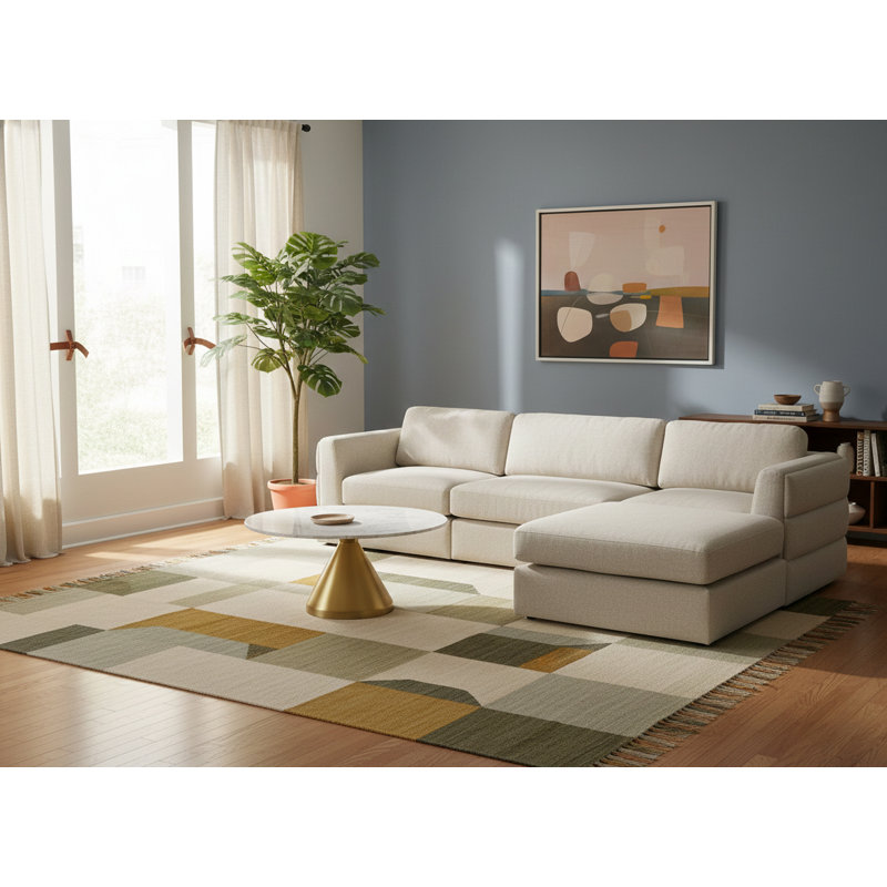 Canapé modulaire réversible de 114 po de largeur Howardine, Tissu beige texturé en lin