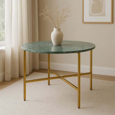 Table basse | Table basse en marbre vert avec cadre en métal doré pour le salon | 17 po
