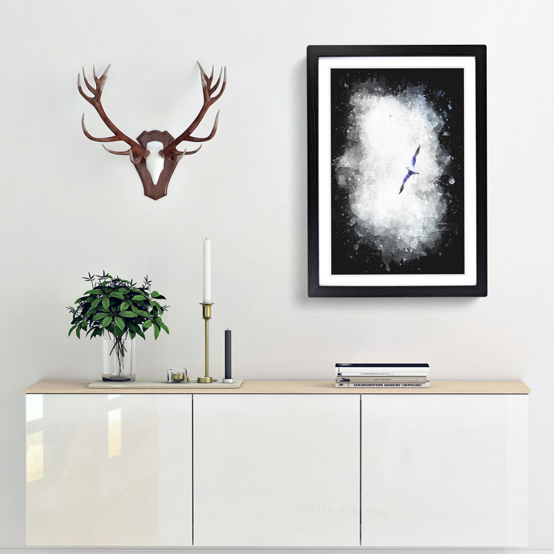 Flying Seagull - Framed Print, 63cm H x 45cm W x 2cm D, Black Framed