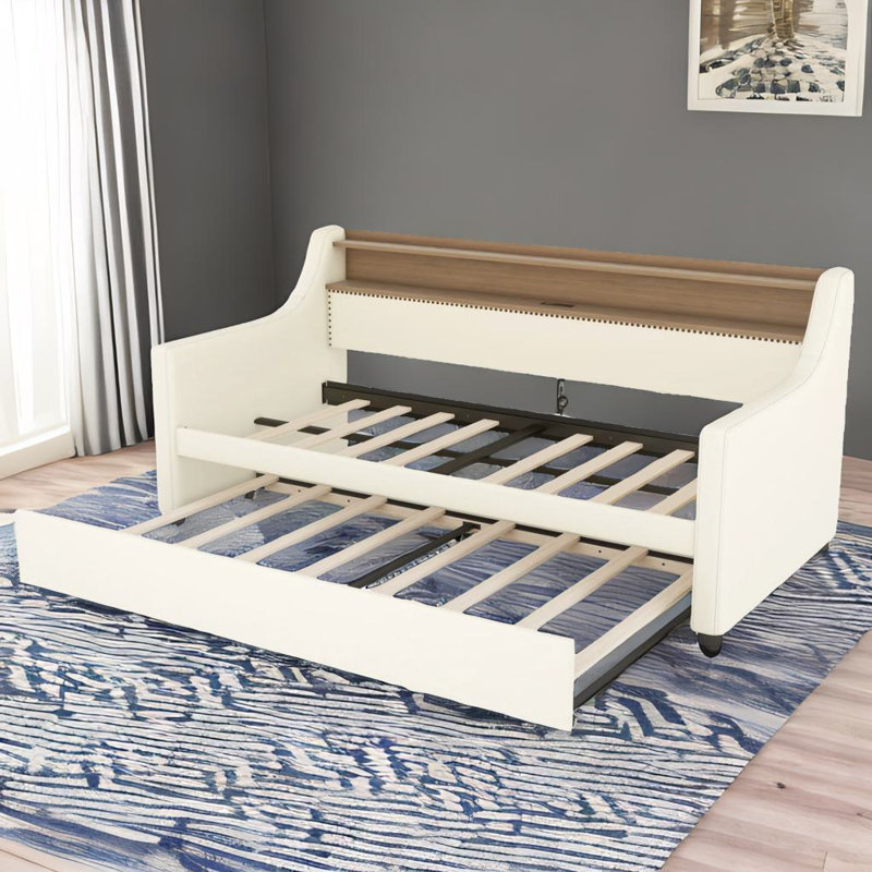 Lit de jour simple avec tiroirs de rangement, Blanc, Simple
