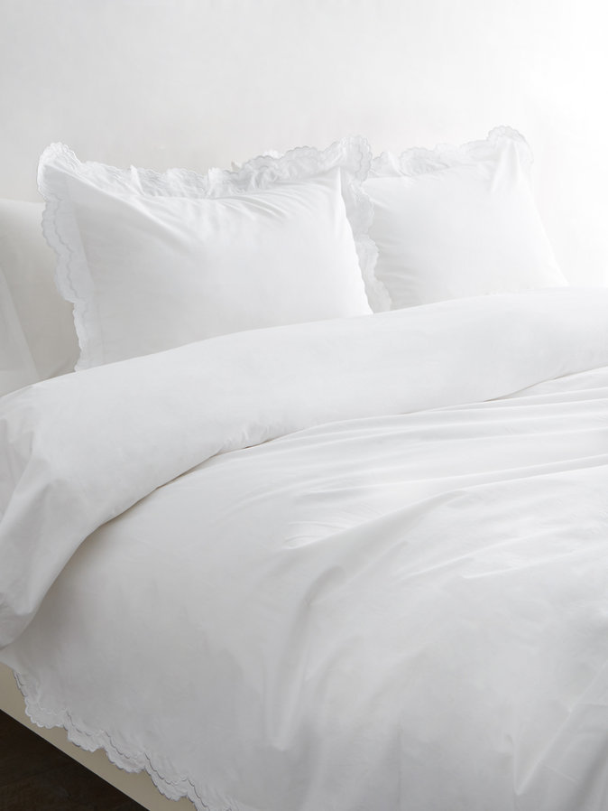 Berrada Double Scalloped 100% Cotton Zip Sham, White