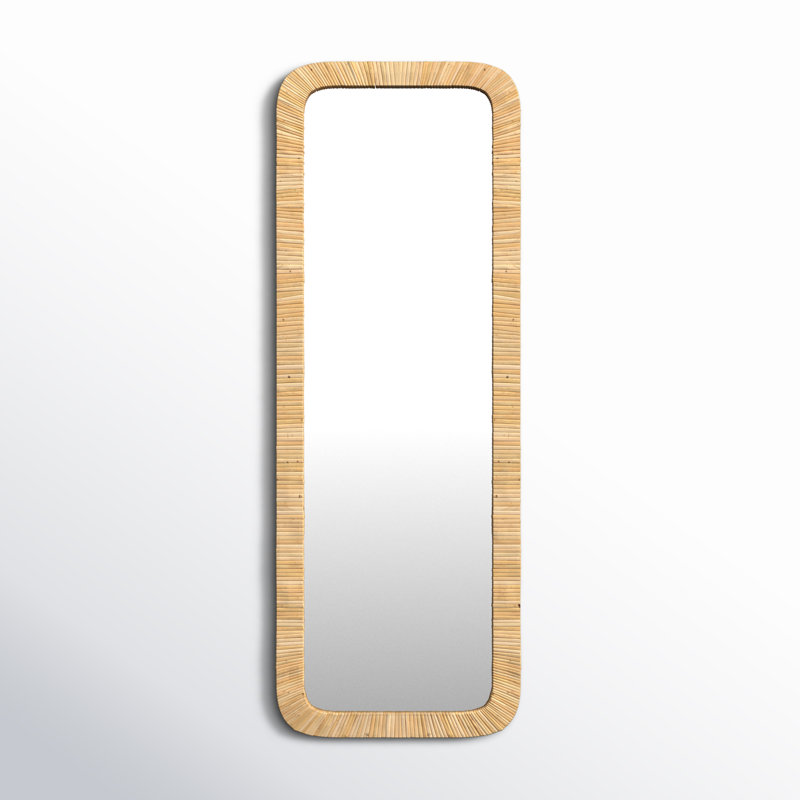 Breesport Rectangle Rattan Bathroom Wall Mirror, Natural, 48" x 18"