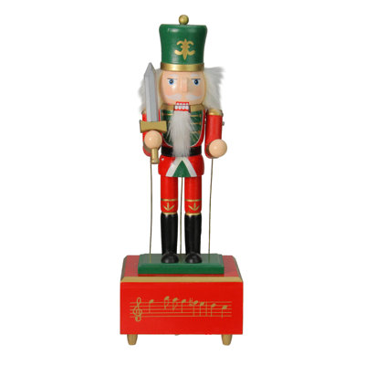 12.5" Red and Green Musical and Animated Guard Christmas Nutcracker