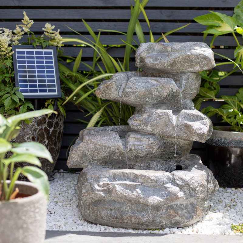 Caelinn Easy Fountain Cascading Rocks Self-Contained Solar Powered Garden Fountain incl LEDs - L 47 cm x W 46 cm x H 53 cm