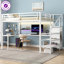Lit mezzanine grand grain de bois blanc avec bureau en L, garde-robe, rangement pour escalier, charge USB, éclairage à DEL, escalier interchangeable gauche / droite, aucun sommier nécessaire-674626709-674626697