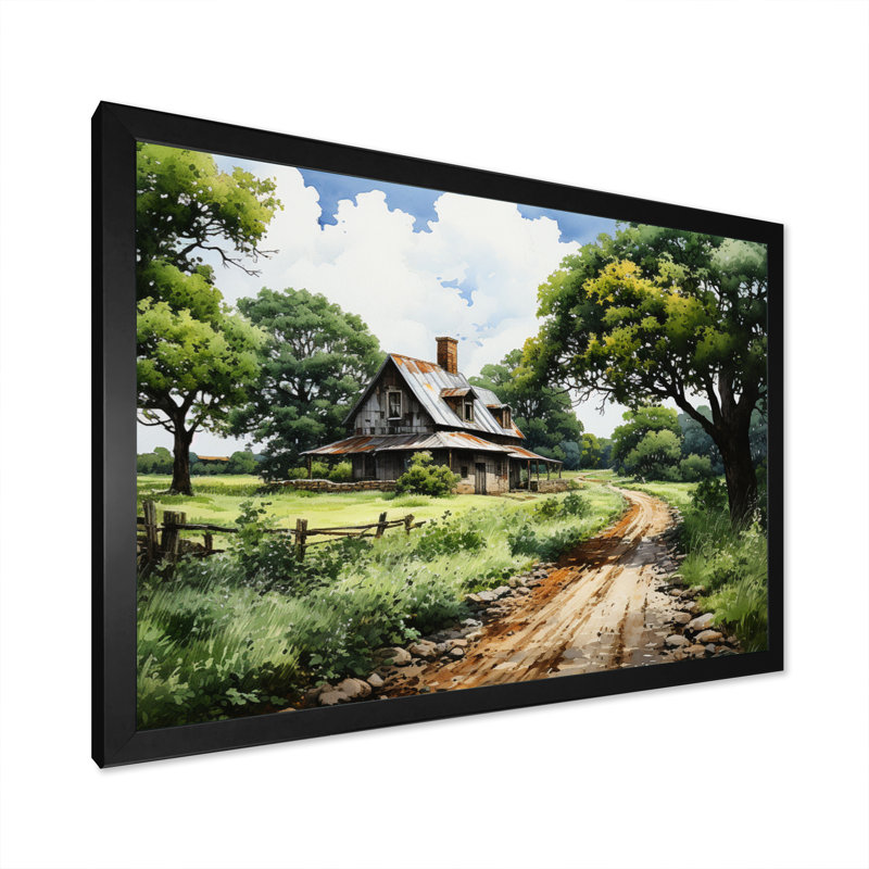 Farmhouse Natures Embrace Pointillism - impression, H 12 po x l 20 po x P 1 po, Cadre photo noir