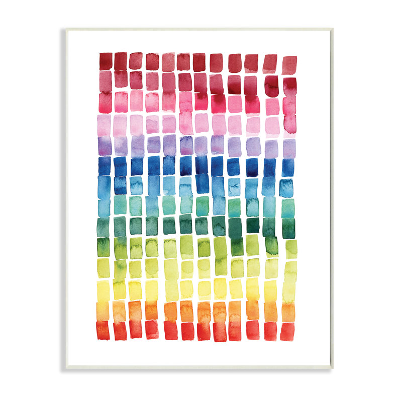 Carreaux géométriques aquarelle arc-en-ciel sur blanc, Plaque murale, H 19 po x l 13 po x P 0,5 po