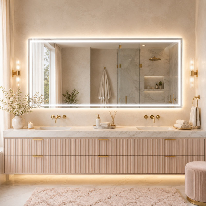 Miroir de salle de bain à DEL 96 po x 36 po, H 36 po x l 96 po