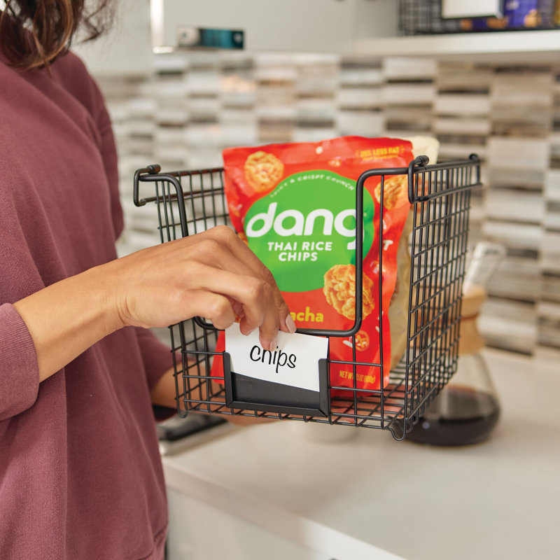 Stackable Wire Pantry Basket with Label Plate - Kitchen Storage Bins with Handles for Fruits and Vegetables